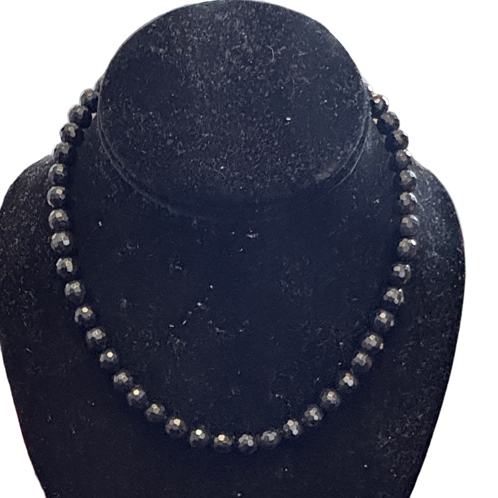 Black Spinel Faceted Bead Necklace With 925 Closure